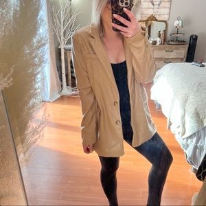 NWOT Joie Leather Vegan Faux Tan/Beige Blazer Coat Jacket Blogger Cream